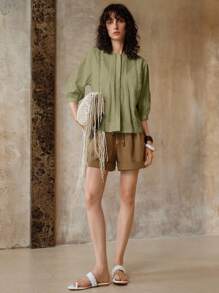 EMERY ROSE 女款2025春季新款法式镂空蕾丝设计小众短款衬衫 - 綠色 - 查看 6