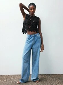 Maija 女士优雅水溶蕾丝A字上衣，休闲罩衫，适合度假、海滩、商务休闲、波西米亚风格场合，也适合万圣节、秋季圣帕特里克节、复活节派对、海滩夏季假期、海滩度假、夏季外出、毕业典礼等场合。 - 黑色 - 查看 4