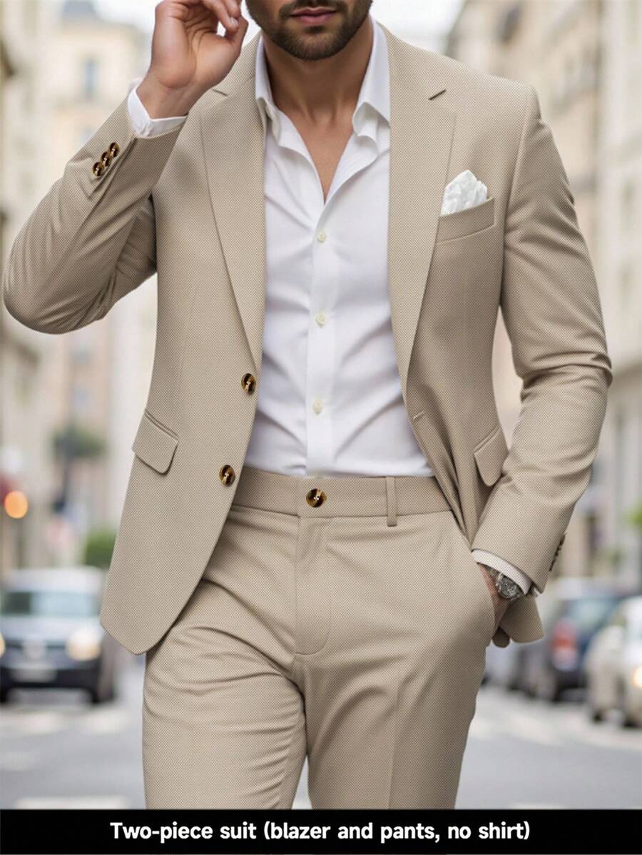 Calvornis 男士纯色商务通勤西装外套和裤子套装