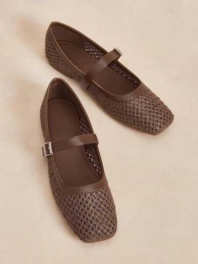 Rosivie حذاء كاجوال مسطح للنساء موسم الصيف، لون البن، موضة 2025، متعدد الاستخدامات، منخفض الفتحة، تهوية شبكية منسوجة