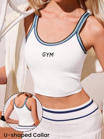 CourtClass Top de tirantes a rayas, ajustado, top deportivo corto, conjunto de gimnasio.