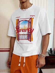 SWAVVY T-shirt décontracté pour hommes avec imprimé slogan Château, été - Blanc - Voir 1