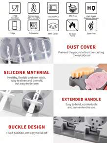 SHEIN Basic living 1 khuôn silicon làm kem que, kem que thiết kế dâu tây hiện đại cho gia đình - Màu Xám nhạt - Xem 6