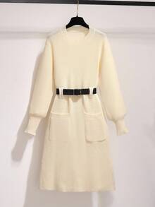 Franclia Autumn/Winter New Versatile Elegant Minimalist Women Sweater Dress Fall Cloth For Women - Apricot - View 1