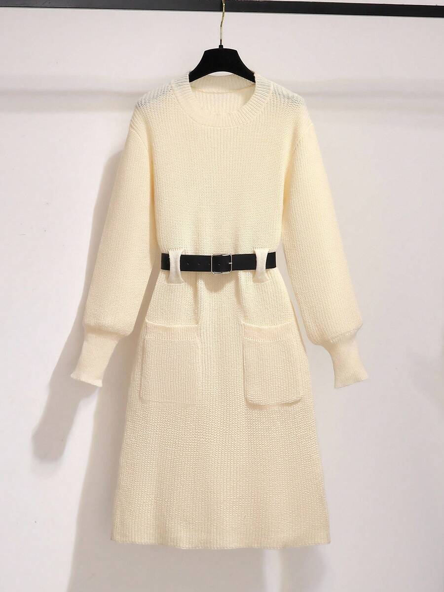 Franclia Autumn/Winter New Versatile Elegant Minimalist Women Sweater Dress Fall Cloth For Women - Apricot - View 1