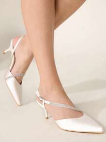 CUCCOO CHICEST 米色系带水钻尖头小猫跟鞋 闭趾优雅时尚婚礼派对高跟鞋 - 米色 - 查看 6