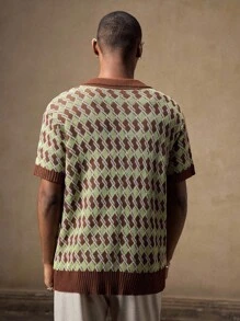 AKNOTIC 复古拼色男士休闲针织毛衣 - 彩色 - 查看 5