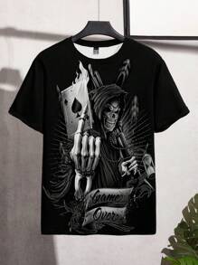 Manfinity LEGND Men's Casual Skull Graphic Round Neck Short Sleeve T-Shirt, Versatile - Multicolor - View 3