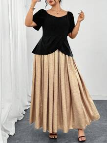 Ellevyn Vestido elegante de talla grande con bloques de color para Halloween, ropa de Halloween, disfraces de Halloween, ropa de Halloween para mujeres, disfraces de Halloween para mujeres de talla grande, disfraces de Halloween, fiesta de Halloween, atuendo de talla grande para mujeres, ropa para salir, ropa de otoño, vestidos largos para mujeres, vestido dorado, vestidos para mujeres, vestidos elegantes para mujeres - Multicolor - Ver 5