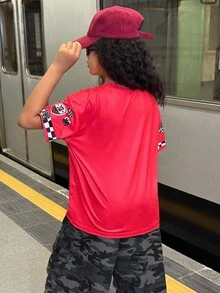 SHEIN Explorewe Áo thun họa tiết caro và chữ in thường ngày dành cho bé gái tuổi teen, mùa hè - trắng - Xem 2