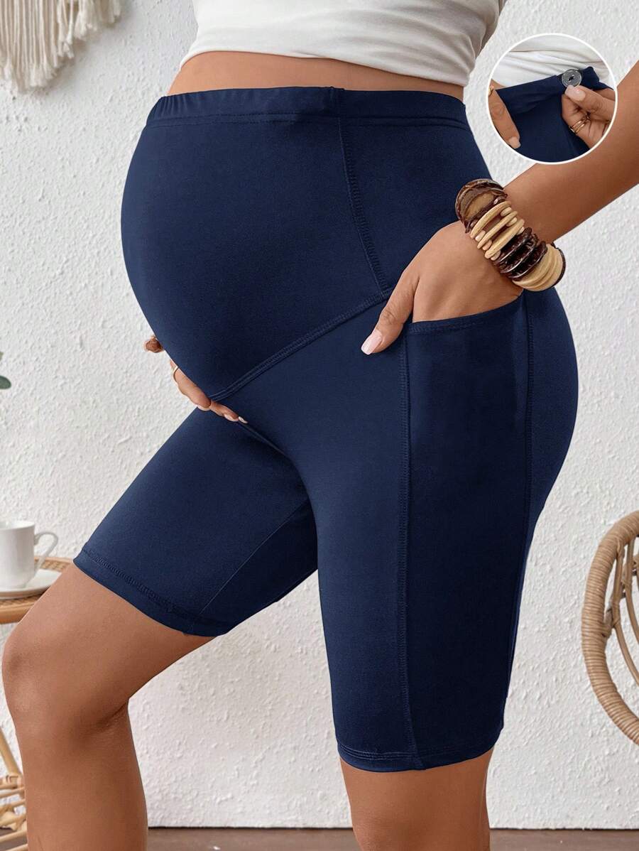 SHEIN Maternity Casual Solid Color Adjustable Waist Leggings