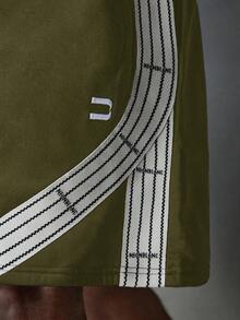 NEON BLANC Shorts de punto con cinta bordada con letras, moda callejera para hombres - Verde militar - Ver 7