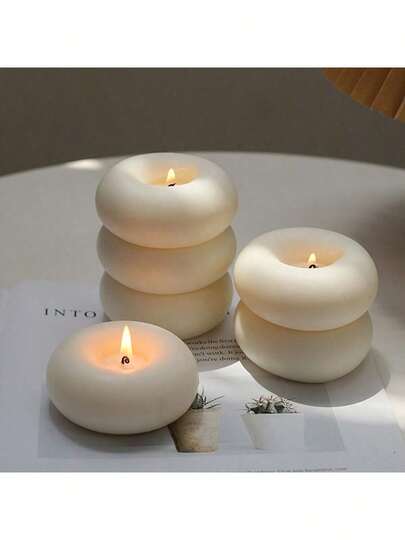 1pc Handmade Donut Candle, Holiday Decor, Creative Handicraft Gift, Aromatherapy Candle Ornament, Birthday Present, Cute Decoration, Photography Prop, Valentine'S Day Gift, Mother'S Day Gift, Creative Ornament, Shaped Candle, Home Decor, Dining Table Decor, Christmas Decoration Back To School