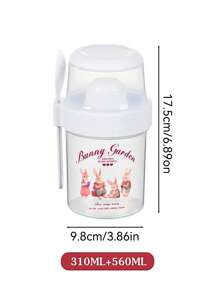 ROMWE Fairycore 1pc Salad Cup, Fruit Bento Box, Vegetable Salad Preservation Box, Office Lunch Box, Microwave Heating Portable,Bunny Print, Easter Pattern, Decoration - Multicolor - View 8