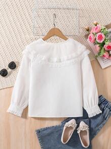 SHEIN Sparklyn Chemisier à manches longues boutonnée avec ourlet volant de couleur unie pour préadolescentes - Multicolore - Voir 2