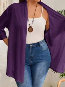 EMERY ROSE Plus Size Plain Long Sleeve Coat, Casual Daily Wear,Vacation,Boho