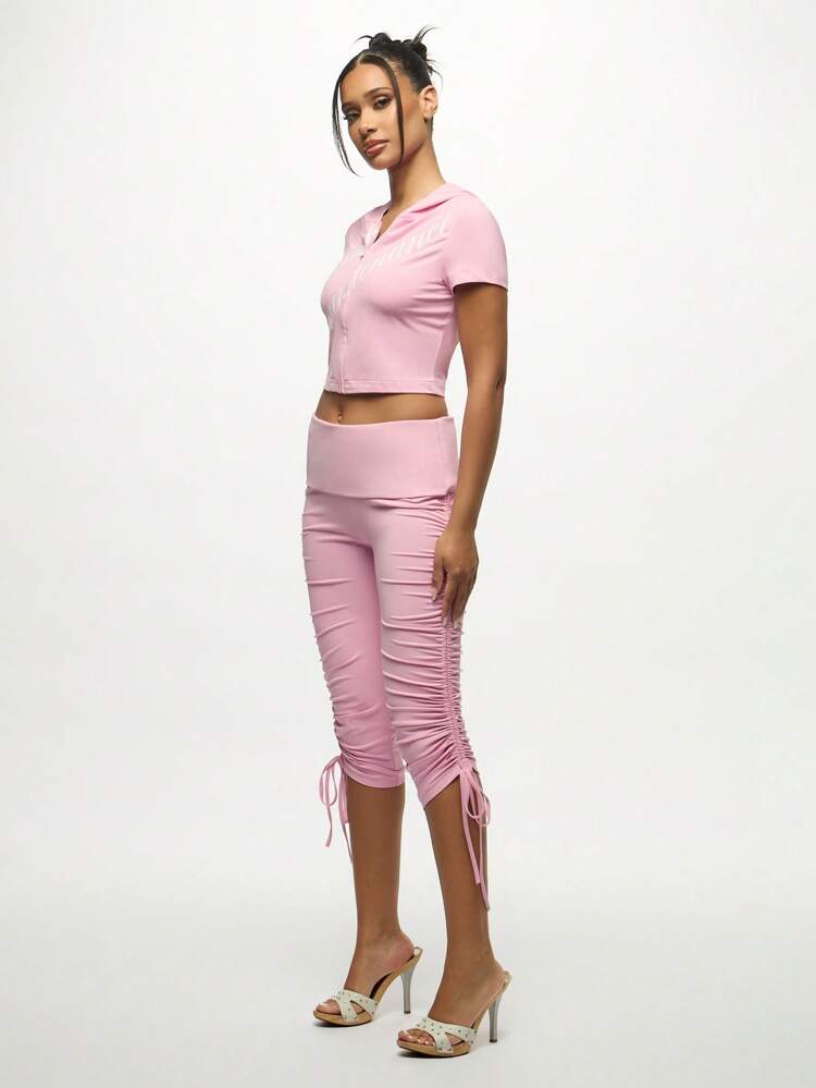 SUMWON WOMEN Pink Collared Zip Through Crop Top With Logo