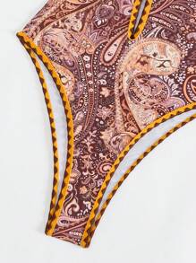 Swim Vcay Traje de baño de una pieza con estampado aleatorio, escote halter y espalda descubierta, que estiliza la figura, para vacaciones de verano en la playa - Multicolor - Ver 8