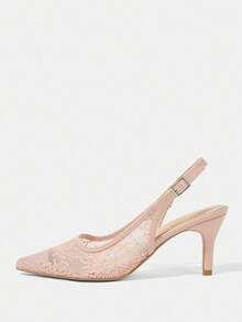 CUCCOO HITCHD 女士优雅浪漫性感时尚浅粉色网眼尖头细高跟中跟鞋，适合正式场合、婚礼、派对、万圣节、圣诞节、感恩节、情人节 - 粉色 - 查看 8