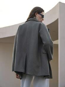 Uhlyne Loose Fit Pocket Decor Floral Chiffon Oversized Lapel Collar Fashion Overcoat, European And American Style, Autumn/Winter New Women Outerwear Minimalist Outerwear French Style Coat Fall Cloth For Women - Green - View 3