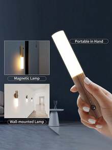 1/2/3pcs  Motion Sensor Night Light, Magnetic Wall Lamp, Indoor Wooden Wall Mount Light Wardrobe, Indoor LED Magnetic Rechargeable Portable Lamp For Corridor Bedroom Closet Desk Stairway Cabinet - Night light - View 10