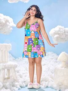 SHEIN X Care Bears Große Größen Nachthemd mit Cartoon Bär Muster und Rüschensaum - Verschiedenfarbig - Übersicht 4