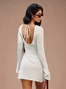 SHEIN Forever 21 Valentine's Day White Backless Textured Mini Dress - White - View 2