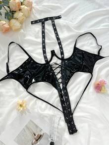 Y2K Punk Sexy Bodysuit mit Hohlschnitten, Kreuz-Riemen und offenem Schritt für Frauen, Musik-Festival und Party-Outfit für Ausgehen