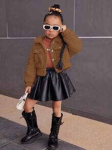 SHEIN 秋冬年轻女孩街头风格休闲泡泡羊毛夹克 - 駝色 - 查看 3