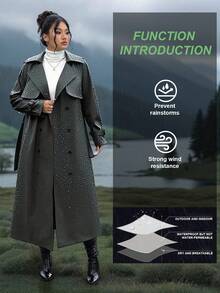 Vionelle Plus Size Women's New Autumn/Winter Long Windbreaker Jacket, Fashion Loose Niche Waterproof Outdoor Mid-Length Coat Women Trench Coat Long Rain Coat For Women Waterproof Trench Coat Women Outerwear Windproof Trench Coat Fall