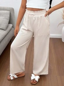 SHEIN Tween Girls' Casual Loose Straight Leg Pants