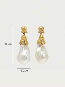 Opalesca 1 对独特、珍珠/珍珠母纹理、金属垂坠耳环，优雅、可爱、奢华，适合工作、派对、休闲、婚礼、节日、度假、露营、Y2K、妈妈、女士、女孩、秋季、冬季、节日、假日、度假、老钱、万圣节 - 金色 - 查看 7