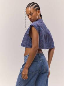 MUSERA Áo croptop không tay cài nút họa tiết kẻ caro phong cách đường phố Y2K, thích hợp cho cô gái cá tính, đi nghỉ mát thành phố, mùa xuân hè. - Màu xanh lam - Xem 2