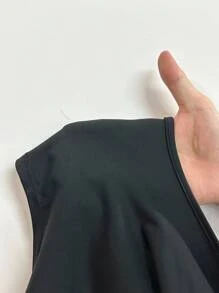 Menodora SHEIN Sport 不对称领口露背亮片拼布舞蹈连体衣 - 黑色 - 查看 8