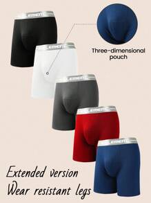 5pcs/Set Men's Simple Contrast Waistband Boxer Briefs - Multicolor - View 1