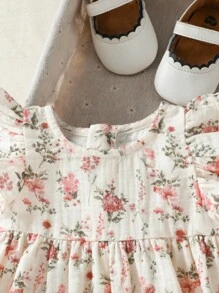 Cozy Pixies 新生女婴碎花圆领盖袖腰连衣裙 - 彩色 - 查看 4