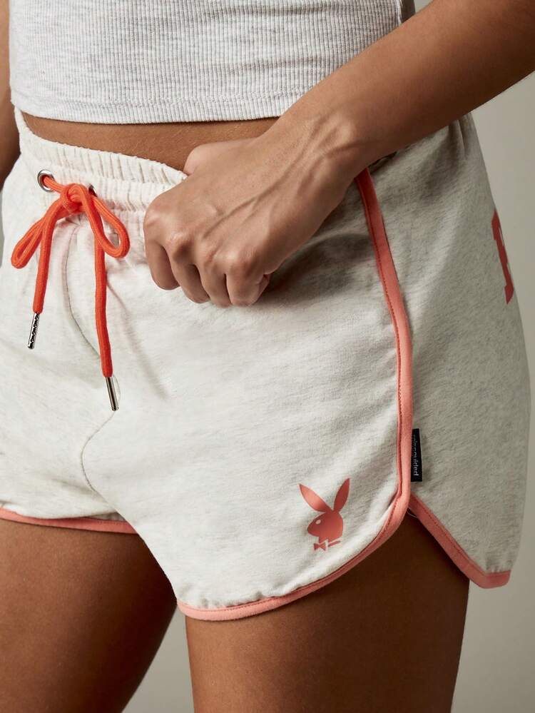 Missguided x Playboy Logo Cotton Leisure Runner Shorts Drawstring Waistband Elastic Casual Summer Beach Shorts