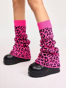 ROMWE Grunge Punk 1双可爱卡哇伊心形豹纹白底宽腿保暖裤 - 彩色 - 查看 5