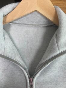 INAWLY 女式侧条纹长袖拉链休闲运动衫秋季 - 灰色 - 查看 5