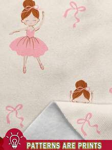 SHEIN 可爱卡通舞女蝴蝶结印花女婴休闲针织柔软厚圆领长袖运动衫和紧身裤套装 - 彩色 - 查看 7