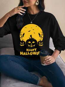 Shutterstock Glamance 女士休闲宽松百搭长袖圆领运动衫万圣节运动衫万圣节快乐运动衫万圣节衬衫秋季运动衫女士万圣节运动衫可爱万圣节运动衫女士图案运动衫基本款上衣 - 黑色 - 查看 6