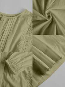 EMERY ROSE 女款2025春季新款法式镂空蕾丝设计小众短款衬衫 - 綠色 - 查看 5