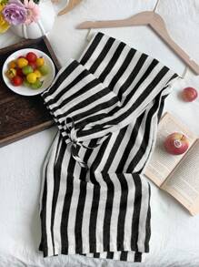 SHEIN EZwear Quần ống đứng kẻ sọc đi làm thường ngày cho nữ - Đen và trắng - Xem 4