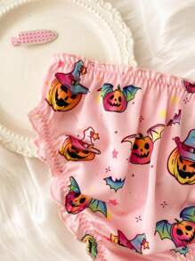 Pink Satin Ruffle Trim Bow Iridescent Panties, Sweet & Cute, Halloween, Girls - Pink - View 5