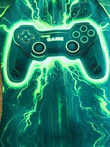 SHEIN Tween Boy Luminous Game Console Graphic Casual Beach One-Piece Swimsuit, Suitable For Seaside, Swimming Pool, Beach And Surfing Boys Swim Rash Guard Boys Swim Shirt Tween Boys Swim Shirt - Green - View 4