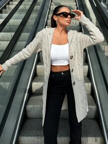 EURMUSE Women's Solid Color Long Sleeve Single-Breasted Casual Hooded Knit Cardigan, Autumn/Winter - White - View 5