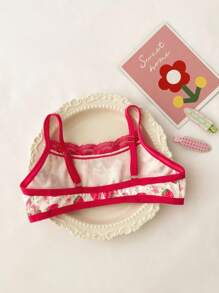 FamilyFrolics Lencería linda con estampado de fresa en todo el diseño, con parches de encaje y contraste de colores para niña joven