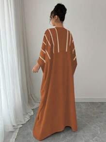 Rafferiza V 领金色蕾丝腰收腰长款罩衫连衣裙 - 咖啡棕 - 查看 2