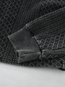 ROMWE MEN Casual 男士复古短款双面酸洗长袖T恤，2000年代风格 - 黑色 - 查看 5