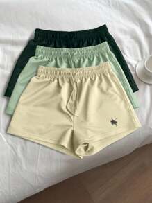 SHEIN Pantalones cortos deportivos bordados de colores múltiples para mujeres, un gran regalo para amigos - Verde - Ver 3